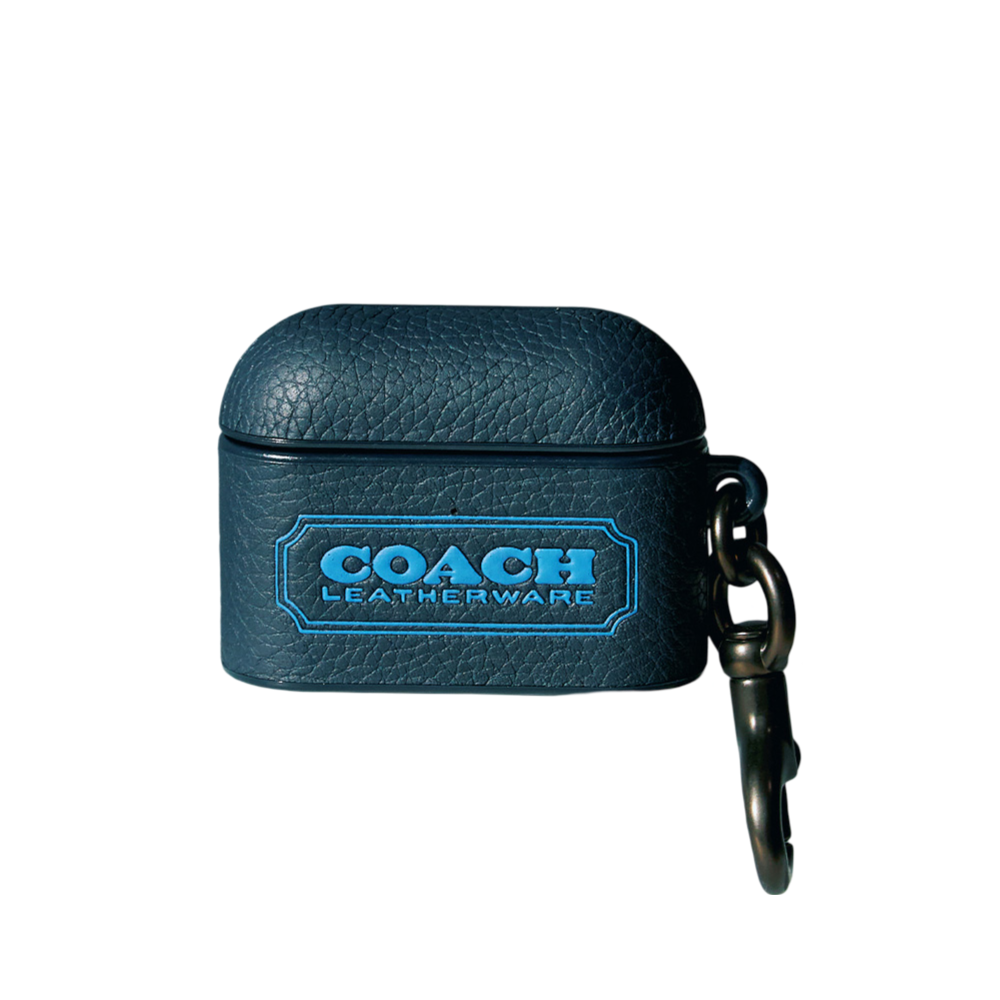 Coach AirPods Pro Wrapped Case, Coach Badge/Midnight Navy Pebbled Leather