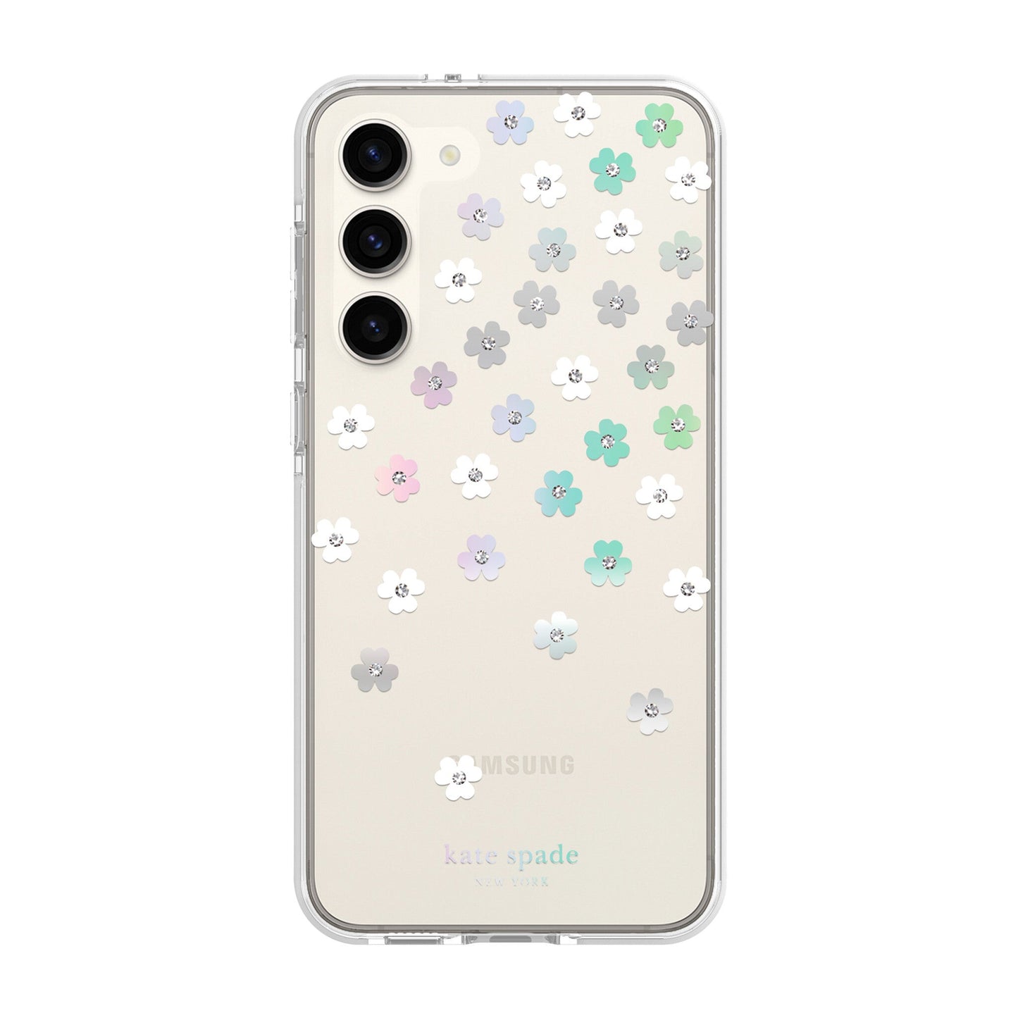 Kate Spade New York Samsung Galaxy S23 Plus Defensive Hardshell Case, Scattered Flowers/Iridesc