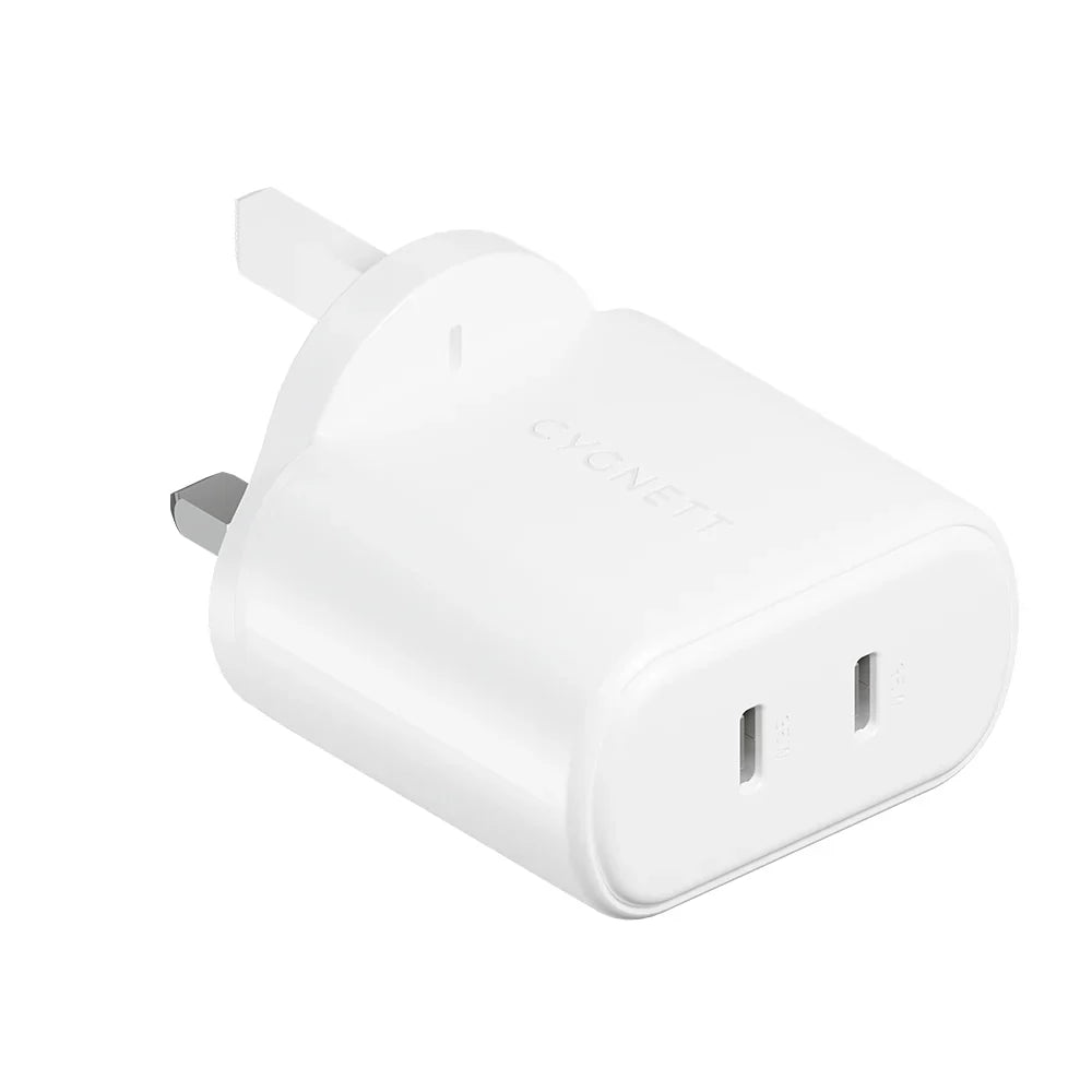 Cygnett PowerPlus 35W Dual USB-C Wall Charger UK, White