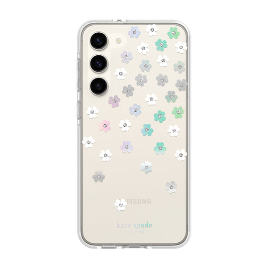 Kate Spade New York Samsung Galaxy S23 Plus Defensive Hardshell Case, Scattered Flowers/Iridesc