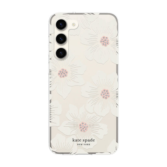 Kate Spade New York Samsung Galaxy S23 Plus Protective Hardshell Case, Hollyhock Floral Clear/C