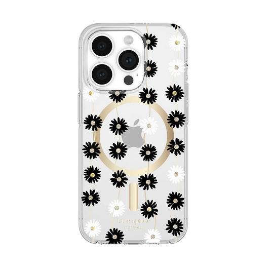 Kate Spade New York iPhone 15 Pro Max Protective Hardshell Case with MagSafe, Daisy Chain/Black