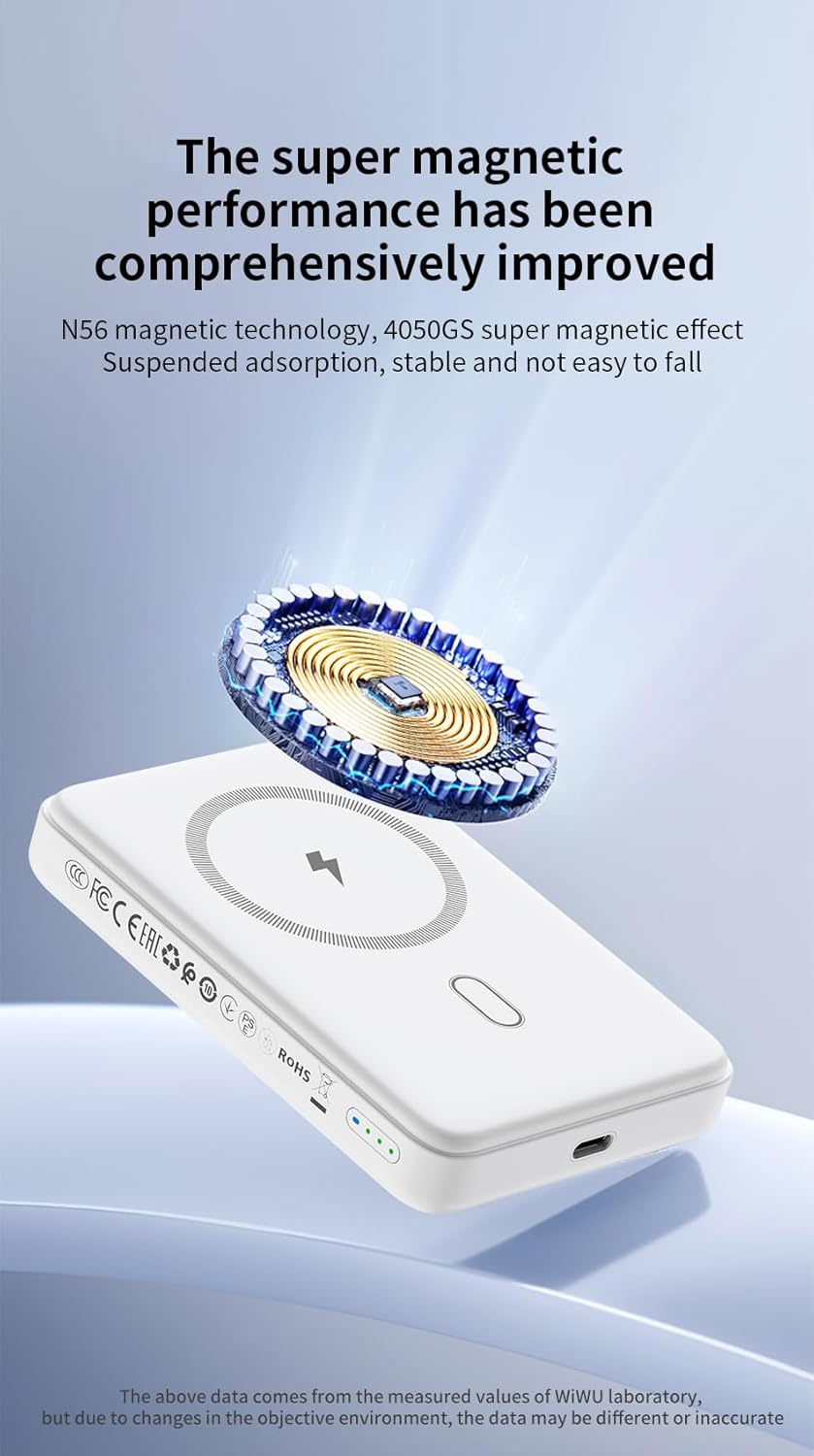 WiWU P043 Qi2 Magnetic Power Bank 10000mAh, White