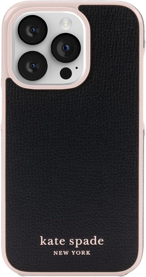 Kate Spade New York iPhone 14 Pro Folio Case, Pale Vellum/Black Bumper/Black Log