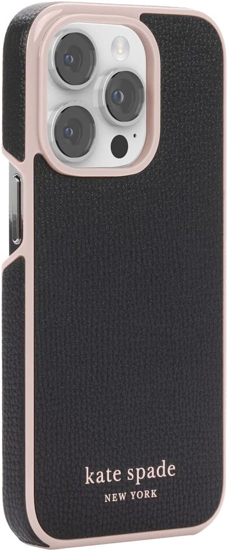 Kate Spade New York iPhone 14 Pro Folio Case, Black/Pale Vellum Bumper/Pale Vell