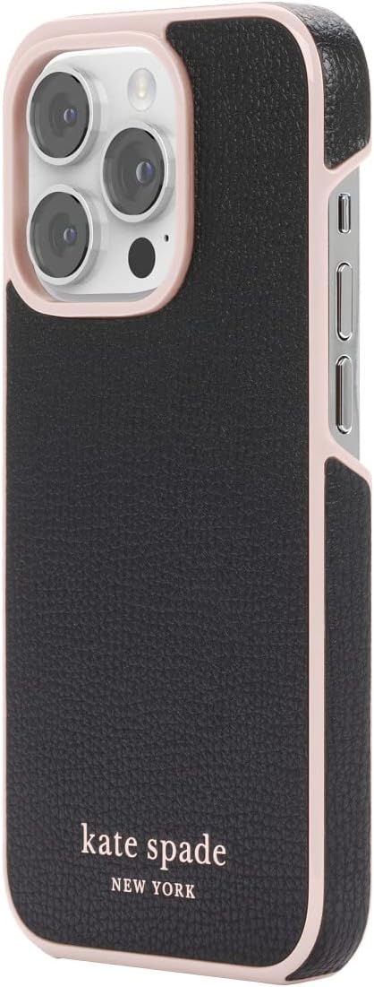 Kate Spade New York iPhone 14 Pro Folio Case, Pale Vellum/Black Bumper/Black Log