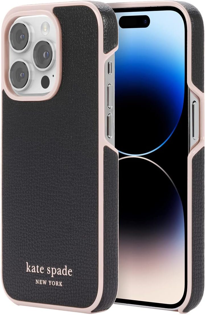 Kate Spade New York iPhone 15 Pro Max Wrap Case, Black/Pale Vellum Bumper/Pale V