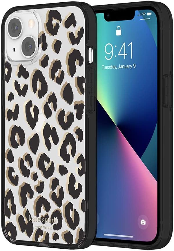 Kate Spade New York iPhone 14/15 Plus Protective Hardshell, City Leopard Black/G