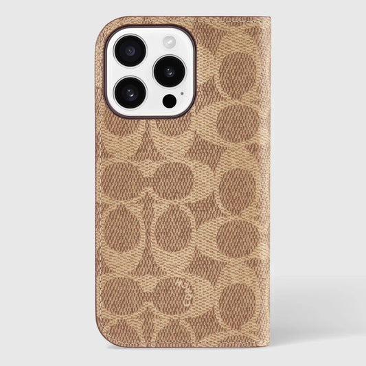 Coach iPhone 13 Pro Folio, Signature C Khaki