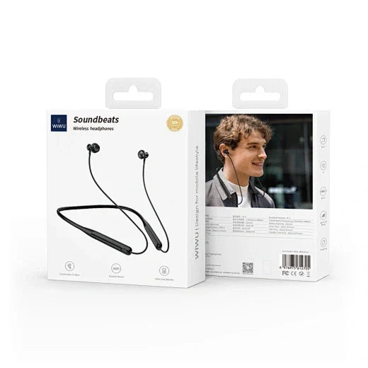 WiWU GB03 Soundbeats Wireless Neckband Earphone, Black (New)